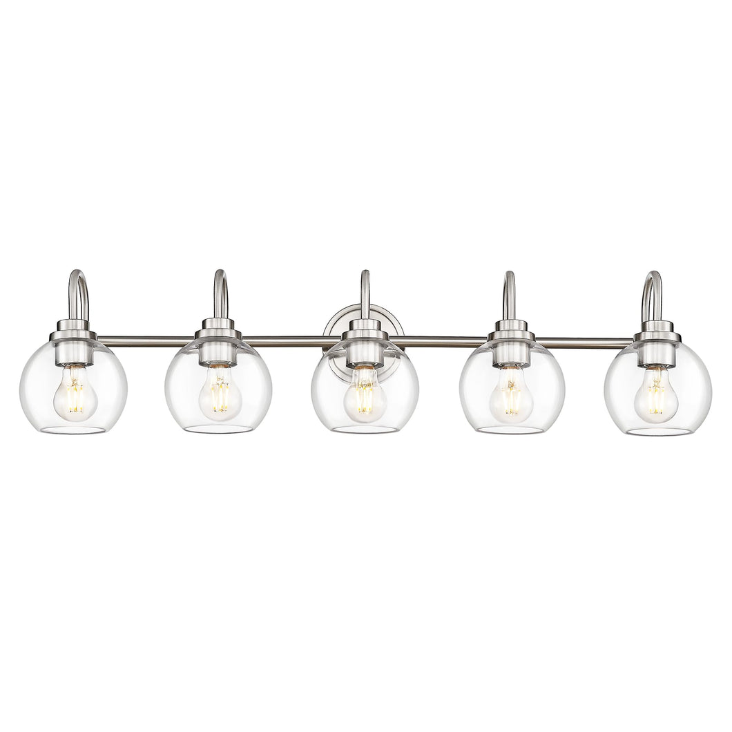Audickic Bathroom Light Fixtures, 5-Light Brushed Nickel Vanity Lights Over Mirror With Globe Clear Glass, 35 Inch Modern Vanity