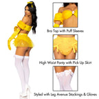 4 Pc Fairytale Beauty, Includes Glitter Shimmer Bra Top With Gathered Rosette Center And Puff Sleeves, High Waist Panty With Rib