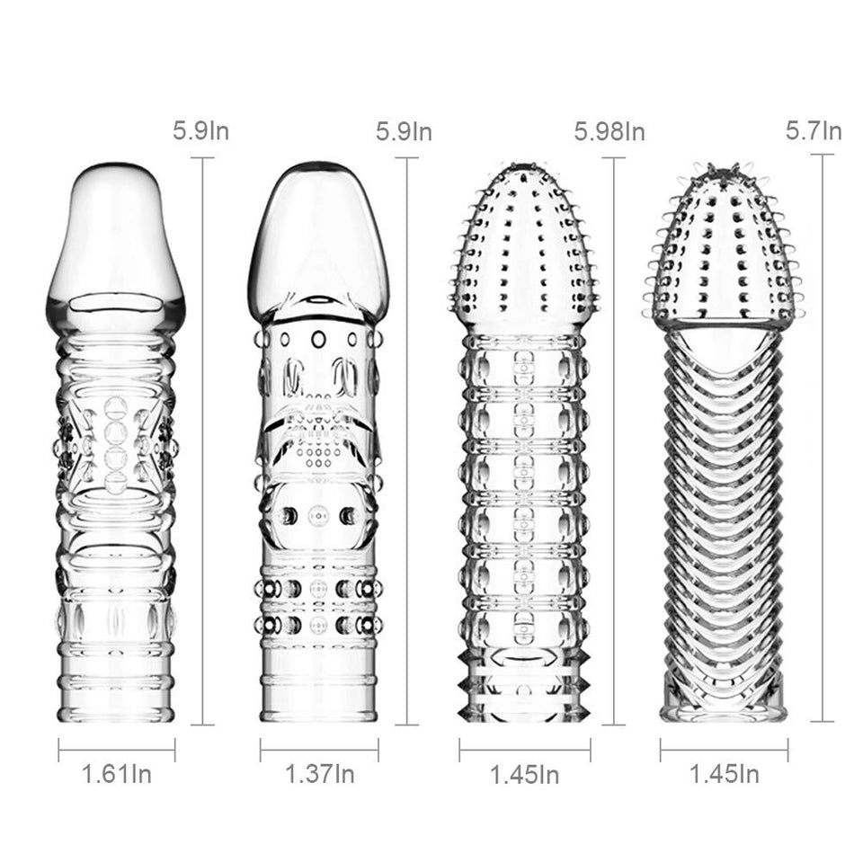 FST 4 Pcs Silicone Penis Sleeves Reusable Condoms Cock Enlarger Penis Erection Sex Toy for Men Transparent