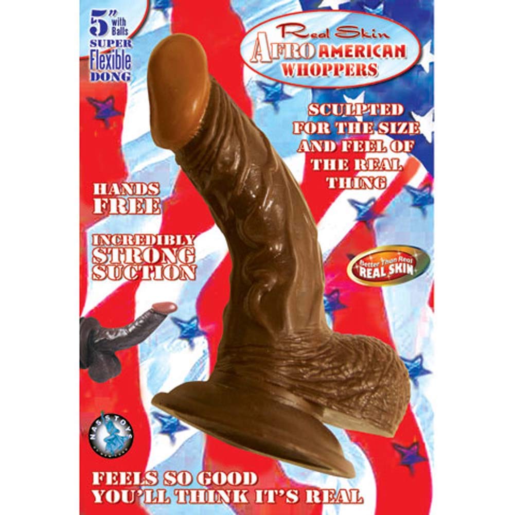 Nasstoys Real Skin Afro American Flexible Curved Whopper Dong W/Balls & Super Suction Base, 5-Inch, Brown