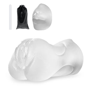 3 in 1 Pocket Pussy Male Masturbator & Drying Stick&Waterproof Storage Bag, Double-Ended Male Sex Toy Mouth Tongue Textured Vagi