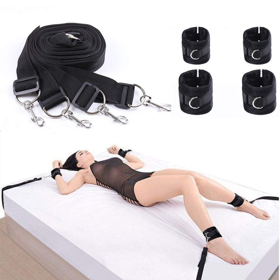 Bed Restraints Kit, Romi Adjustable Fetish Sex Bondage Bedroom BDSM Toy with Hand Cuffs Ankle Cuff for Couple