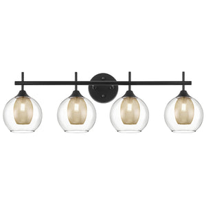 Audickic Bathroom Light Fixtures, 4-Light Black And Gold Vanity Lights Over Mirror, 30Inch Farmhouse Wall Sconce Lighting With C