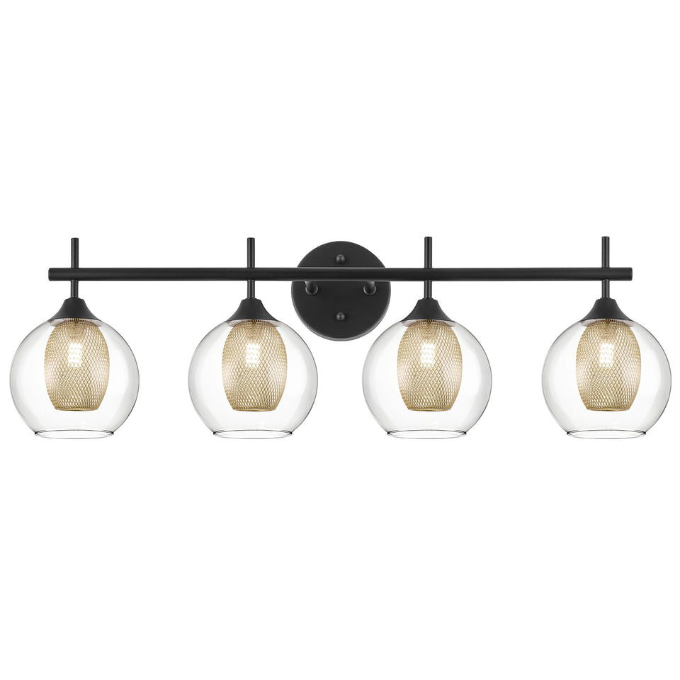 Audickic Bathroom Light Fixtures, 4-Light Black And Gold Vanity Lights Over Mirror, 30Inch Farmhouse Wall Sconce Lighting With C
