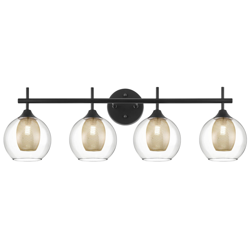 Audickic Bathroom Light Fixtures, 4-Light Black And Gold Vanity Lights Over Mirror, 30Inch Farmhouse Wall Sconce Lighting With C