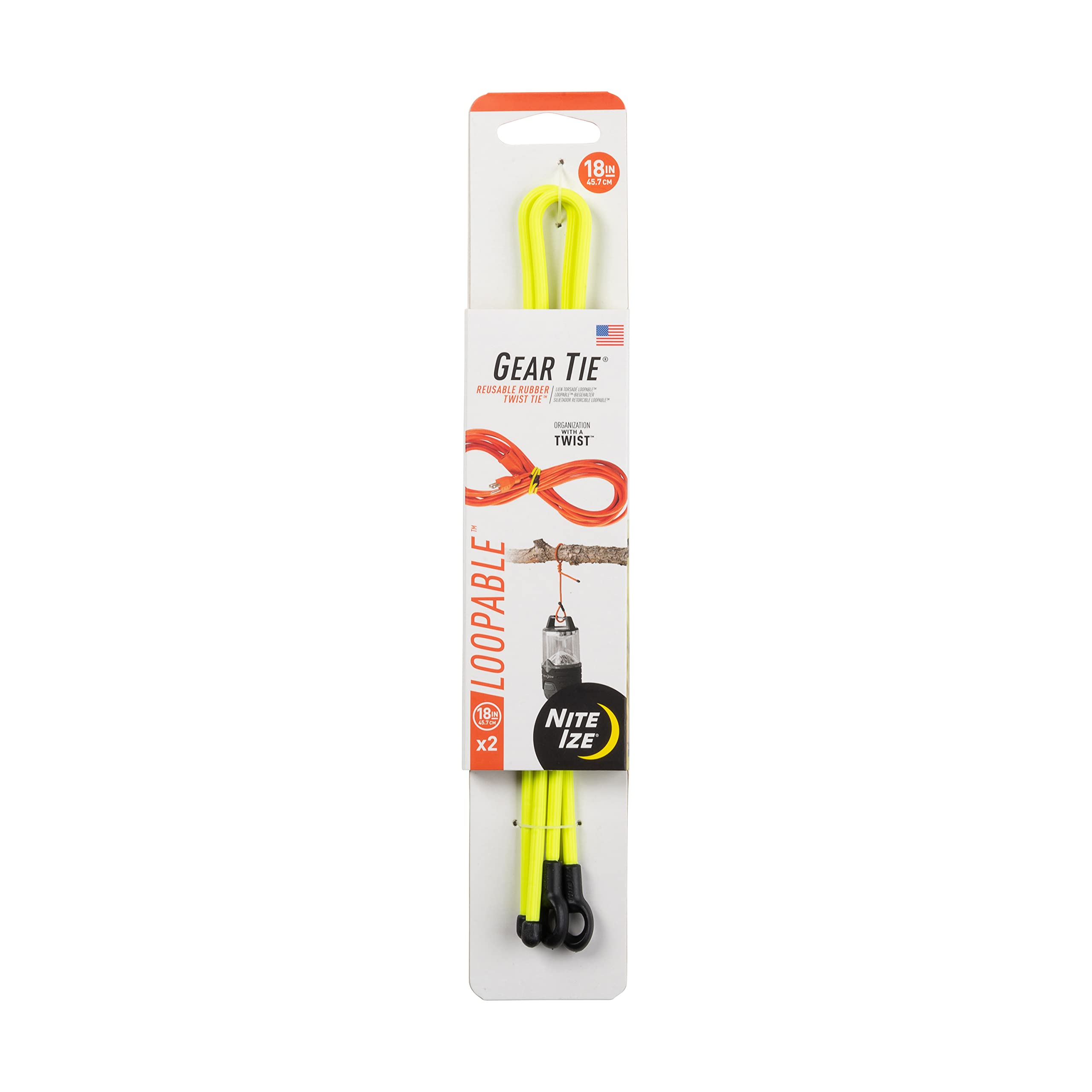 Nite Ize, Inc. GLS18-33-2R3 Nite IZE Gear Loopable, The Original Reusable Rubber Sturdy Integrated Loop, 18 Inch, Neon Yellow, 2