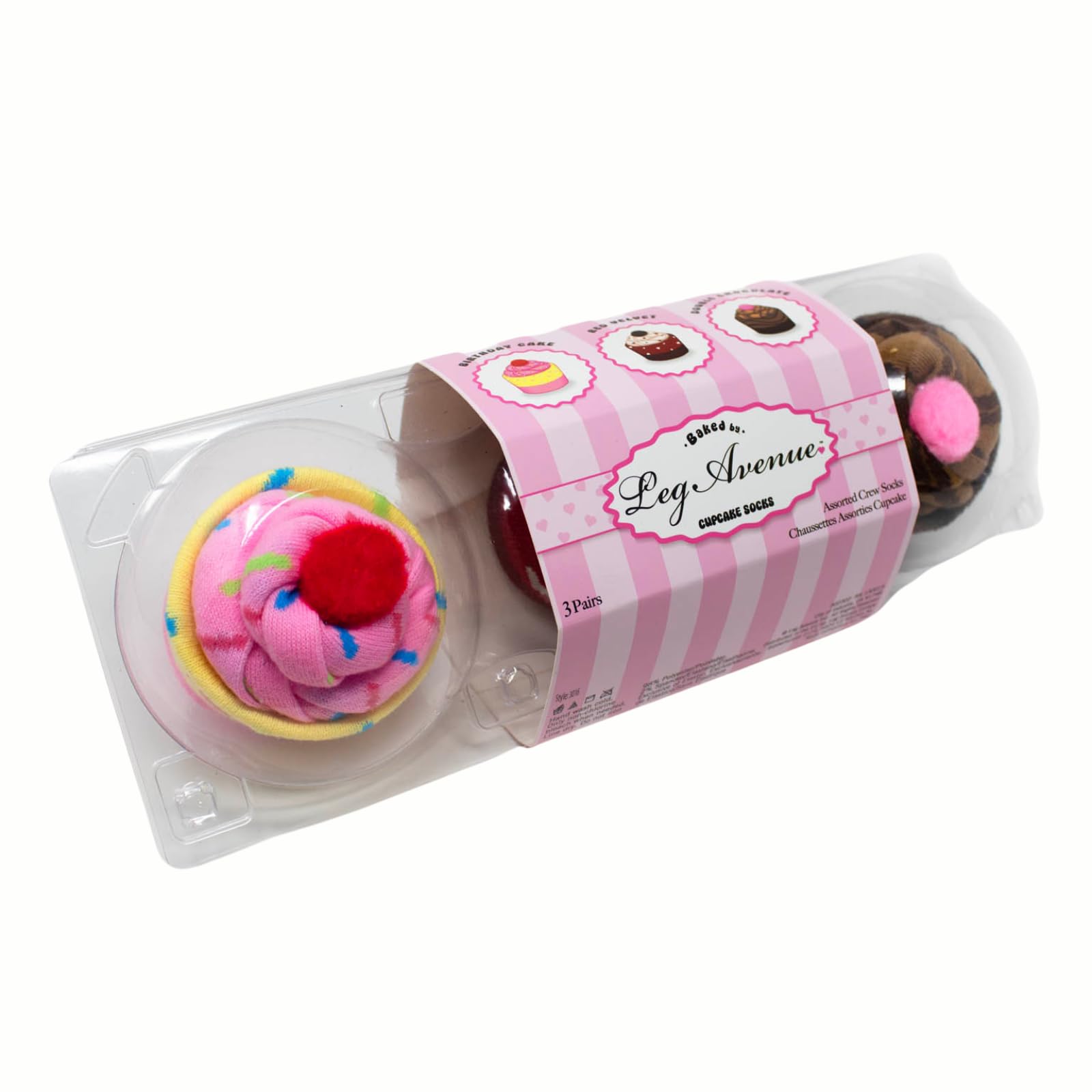 3 Pc Cupcake Socks Set, Includes 3 Pairs Of Fresh Baked Woven Cupcake Crew Socks With Mismatched Designs.