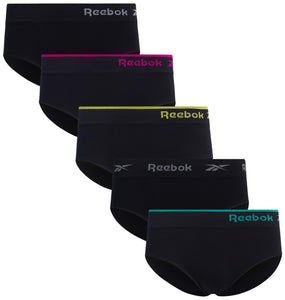 Reebok Hipster Panties for Women - 5 Pack Stretch Performance Seamless Underwear with Relaxed Tagless Waist (S-XL), Size Medium,