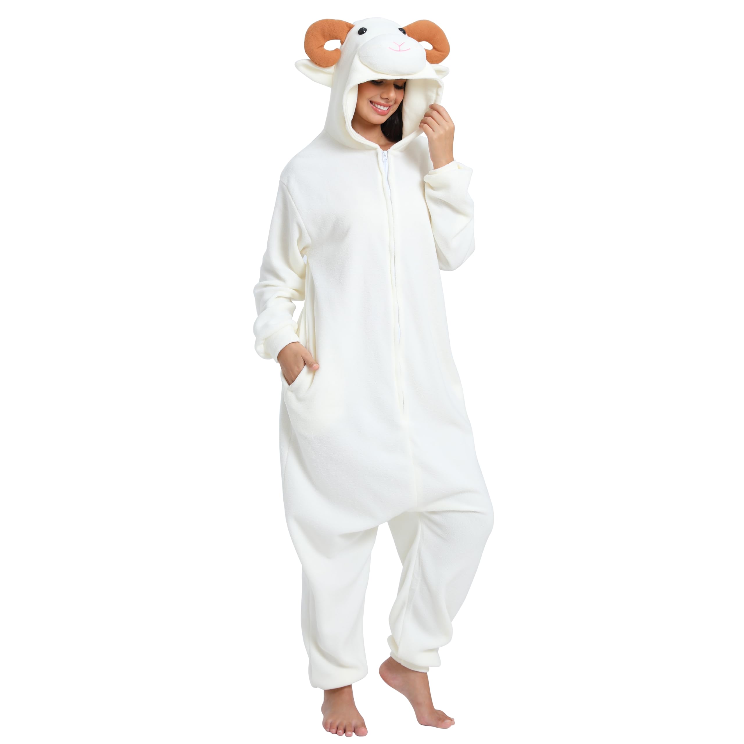 Wishliker Adult Sheep Onesie Animal Pajamas Halloween Cosplay Costume Women Men One Piece