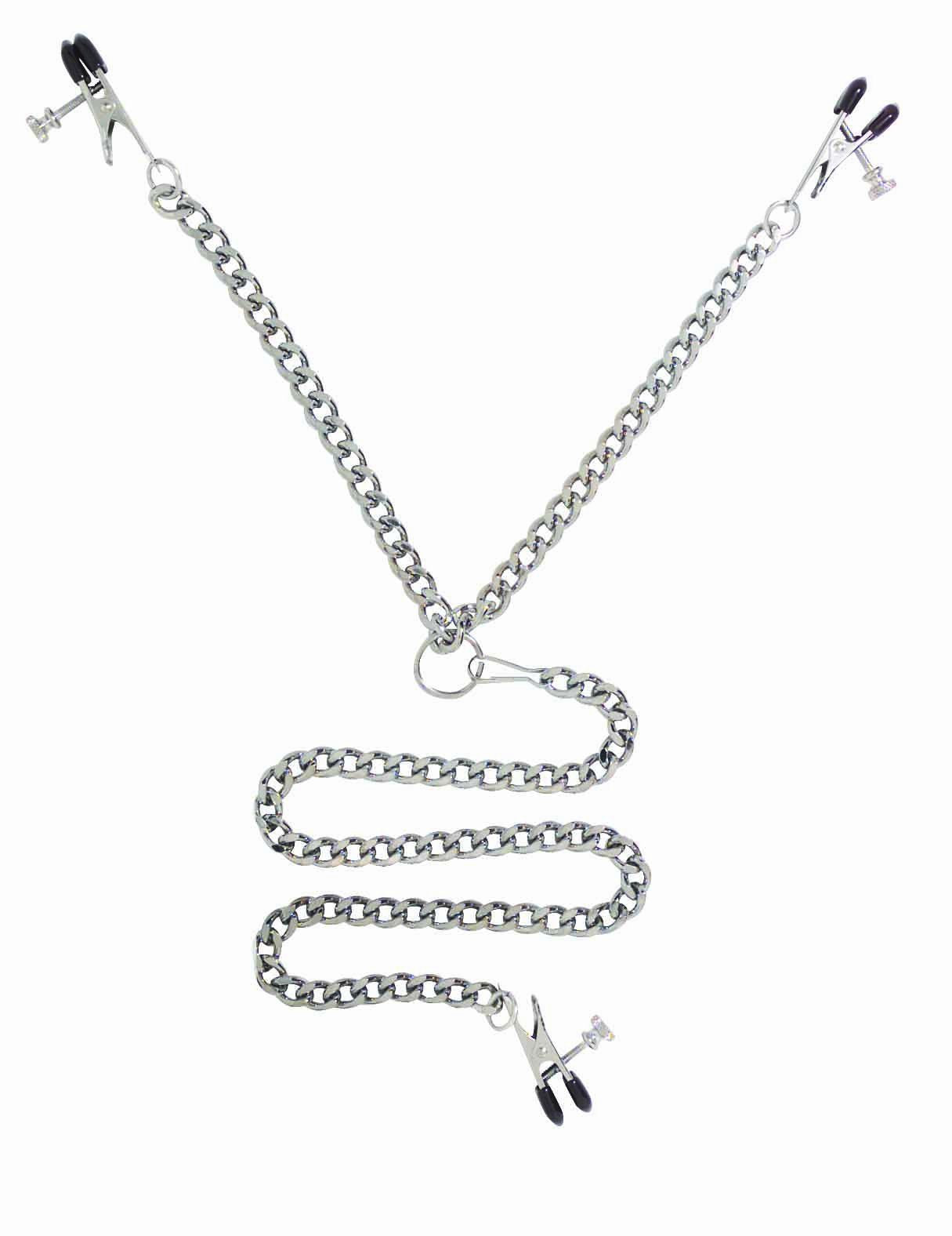 Spartacus Y Style Adjustable Broad Tip Nipple Clamps With Clit Clamp, Silver
