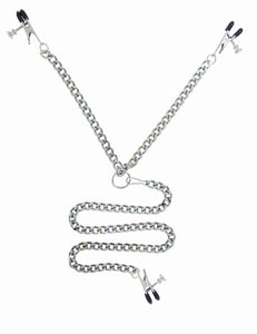 Spartacus Y Style Adjustable Broad Tip Nipple Clamps With Clit Clamp, Silver