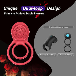 Vibrating Cock Ring with Rose Clitoral Stimulator, Pleasure Penis Ring Vibrator Couples Adult Sex Toys for Men Women, 7 Vibratio