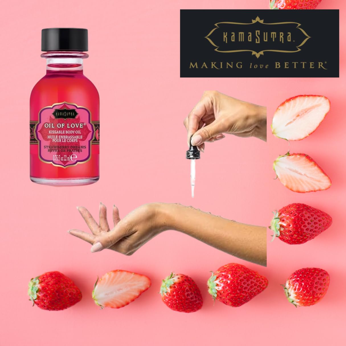 Kama Sutra Oil Of Love Strawberry Dreams - .75 Fl Oz/22 Ml - Kissable Warming Body Treat For Foreplay Fun, Water-Based And Non-S