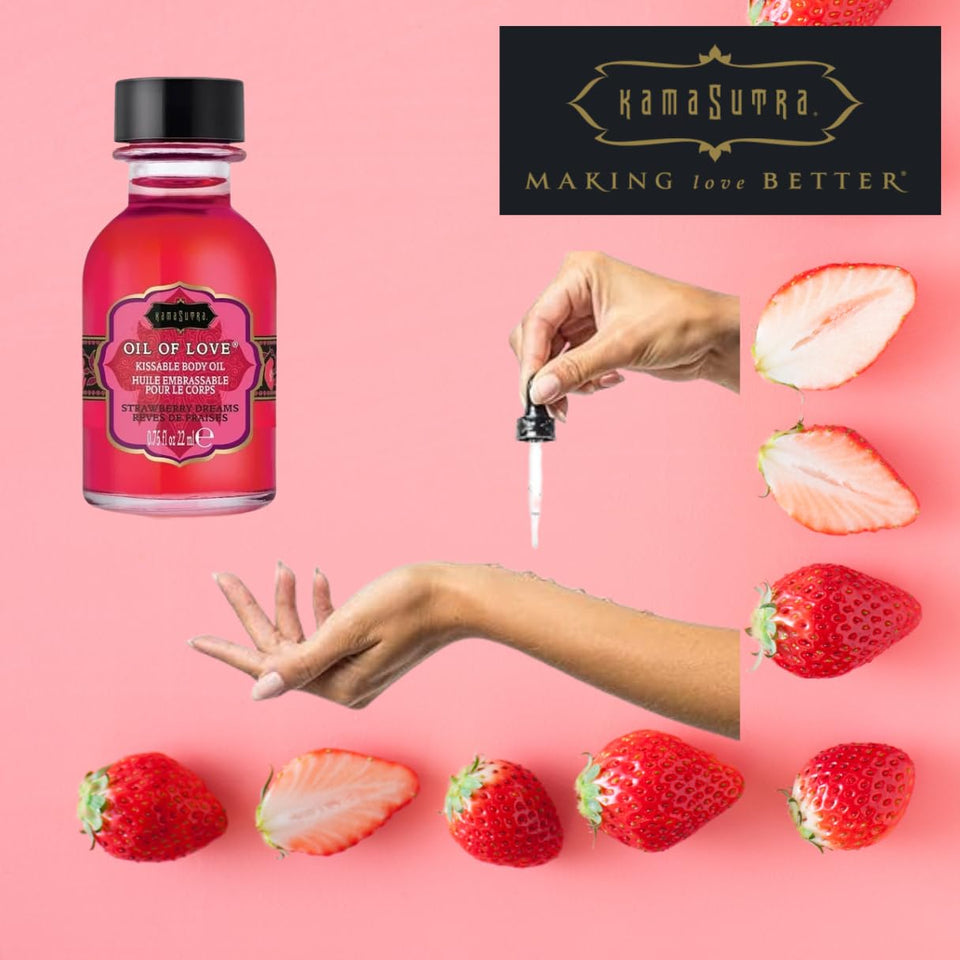 Kama Sutra Oil Of Love Strawberry Dreams - .75 Fl Oz/22 Ml - Kissable Warming Body Treat For Foreplay Fun, Water-Based And Non-S