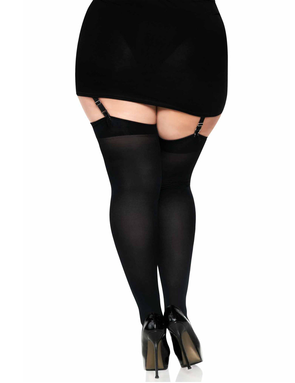 Plus Size Opaque Thigh Highs With Satin Bow Accent