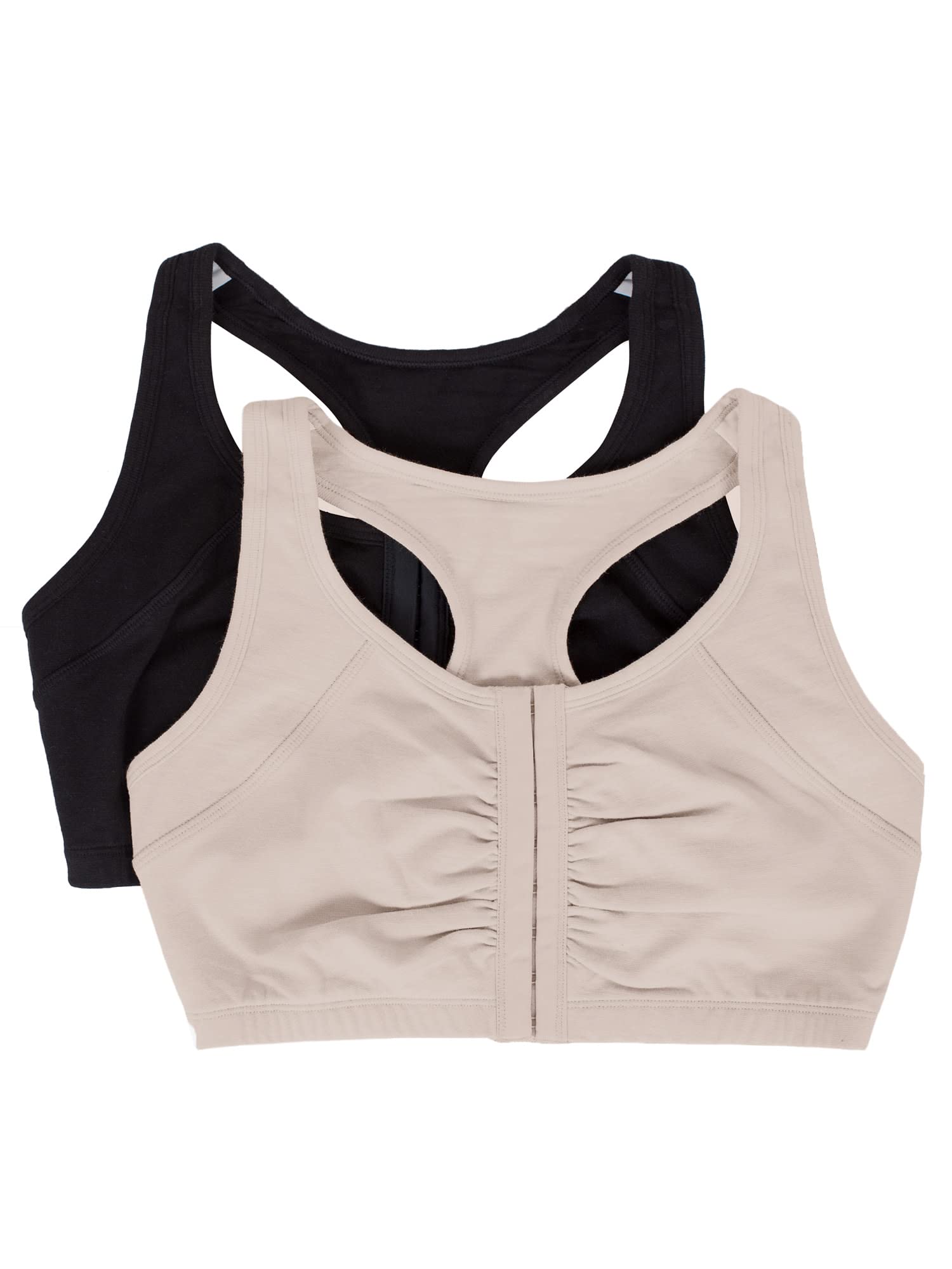 Fruit of the Loom Womens Front Close Builtup Sports Bra, Sand/Black Hue, 36