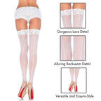 Plus Size Sheer Lace Top Backseam Thigh Highs