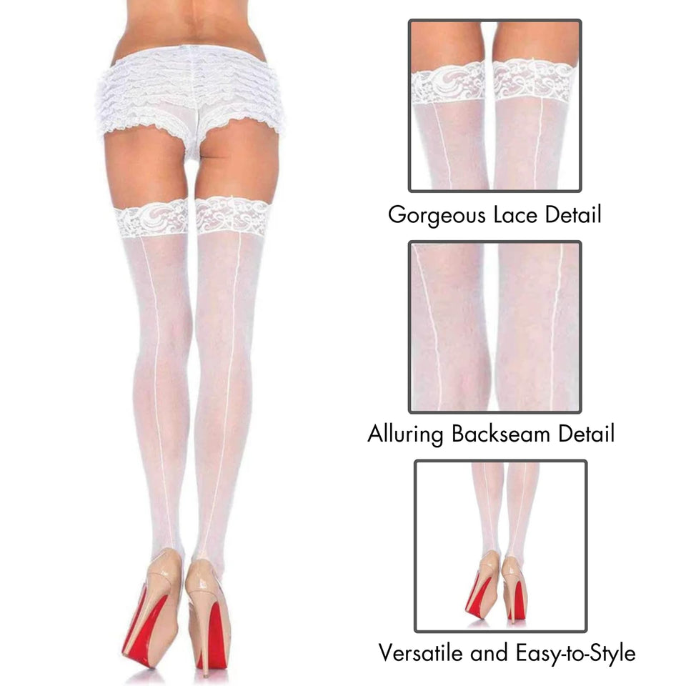 Plus Size Sheer Lace Top Backseam Thigh Highs