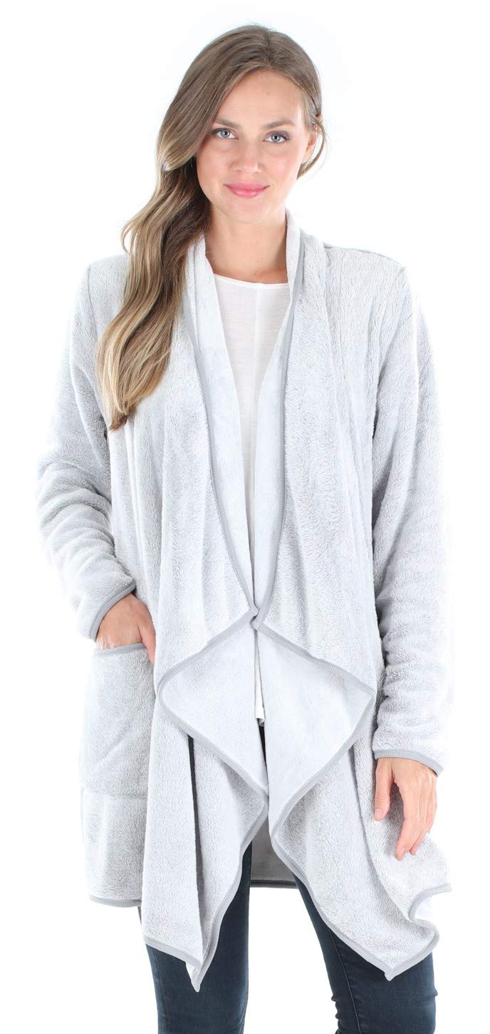 Sleepyheads Pajama Womens Fleece Long Sleeve Wrap Robe Cardigan with Pockets, Wrap- Heather Grey, Medium