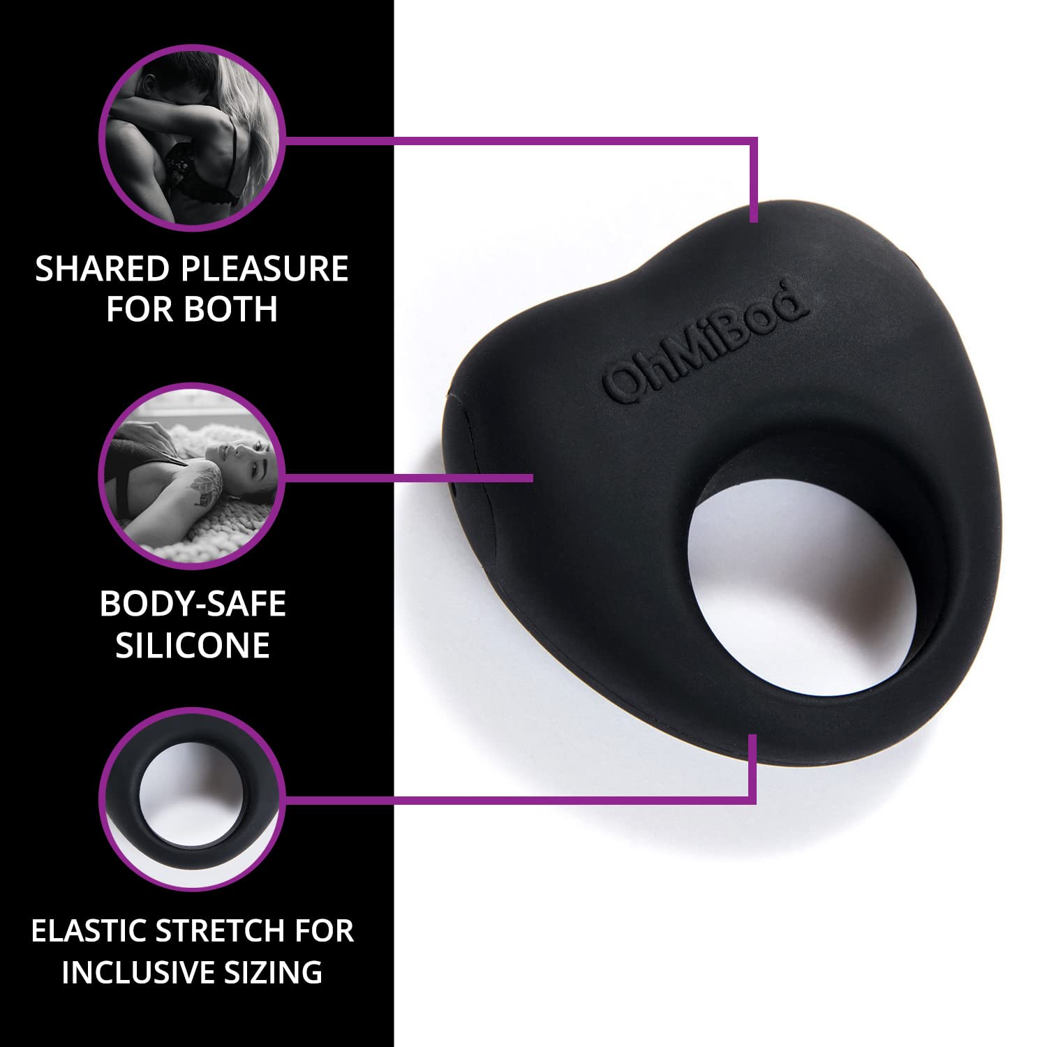 Ohmibod Lovelife Share Couples Ring - Vibrating Ring - Persononal Massager - Black