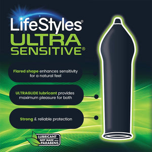 LifeStyles Ultra Sensitive Lubricated Latex Condoms, 50 Count Value Pack - Triple Tested for Ultimate Protection, with UltraGlide Silicone Lube