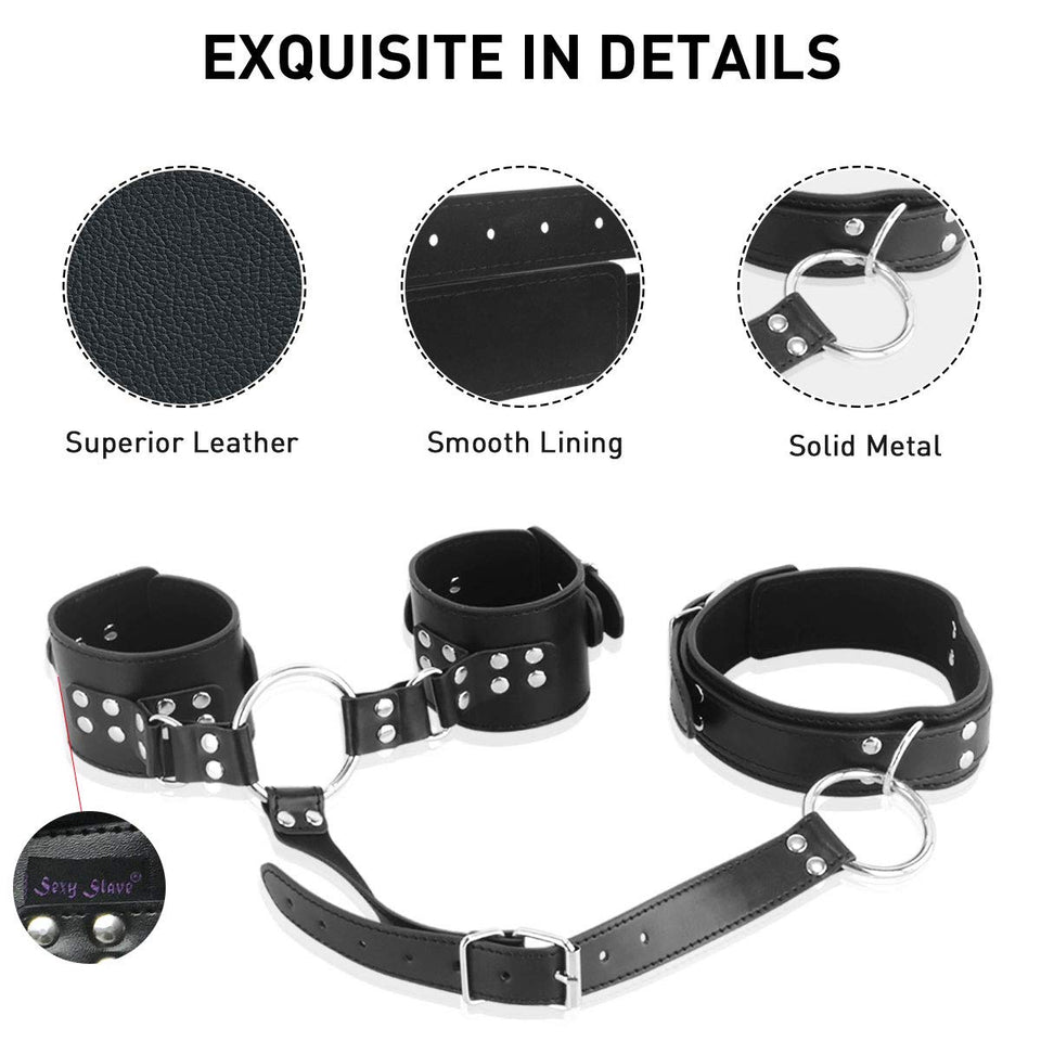 Neck To Wrist Restraints Kit, Sexy Slave Frisky Beginner Behind Back Handcuffs Collar, Adjustable Bondage Set, Couple Sm Sex Game Tool(Black)