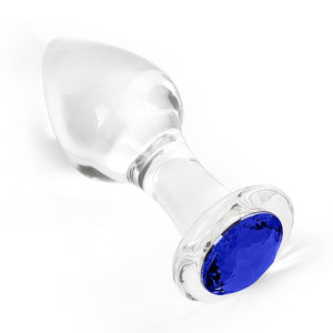 Crystal Glass Anal Plug with Luxury Jewelry Butt Plug Fetish Anus Stimulation Unisex Adult Anal Sex Toy (Blue, M)