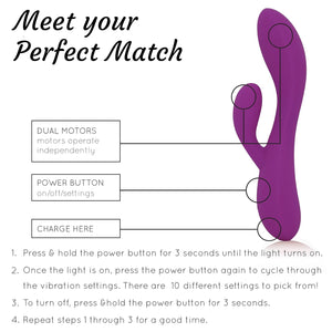 Sweet Vibrations, The Perfect Match | Flexible Rabbit Vibrator, Sex Toy for Women & Couples, G Spot, and Clitoral Stimulator Vib