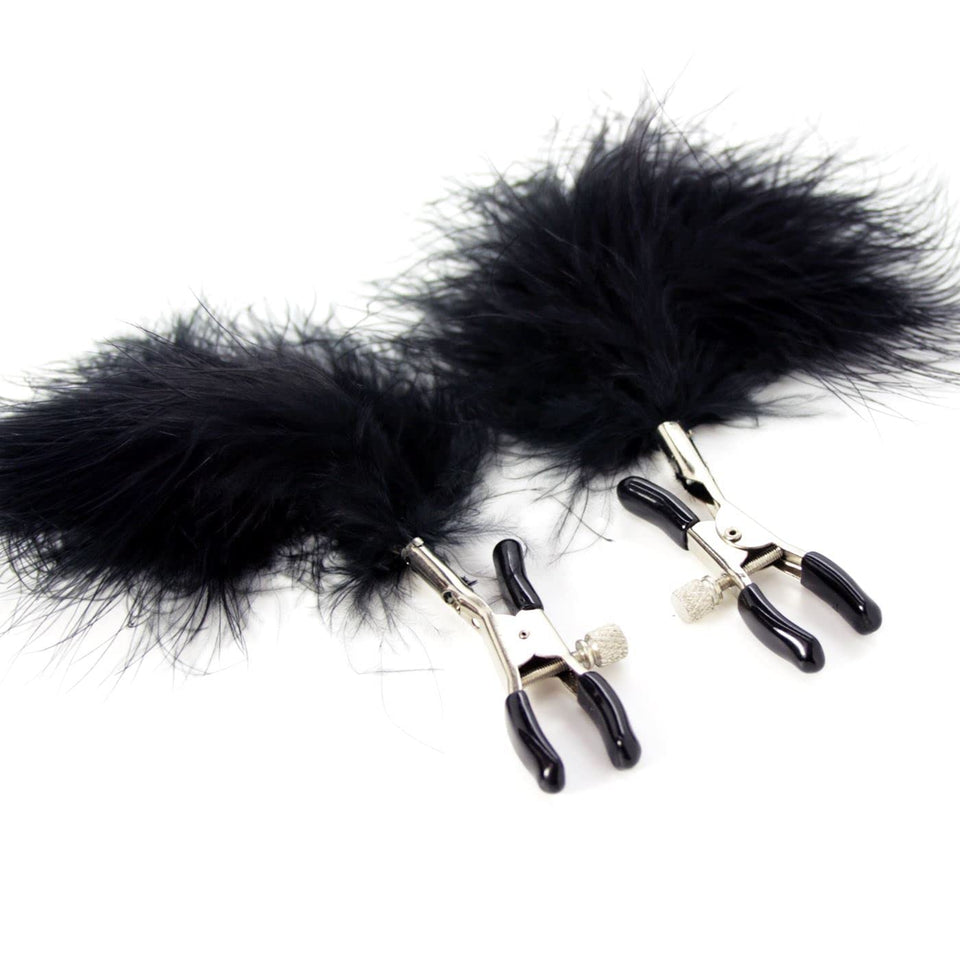 Dark Amour BDSM Feather Nipple Clamps - Men Women Couples Sex Toy - Kinky Bondage Play - Used for Clamp or Tickler -Dominant & S