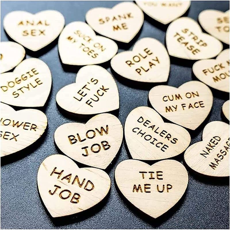 Thyggzjbs 20Pcs Date Night Activity Tokens,Funny Wooden Couples Romantic Funny Sex Token Gift for Couples (Heart Shape,Pack 1)