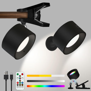 Adetu 2 Pcs Led Wall Mounted Lights, Rgb Wall Sconces Lamp With Rechargeable Battery Operated Usb Port, 3 Color Temperatures & D