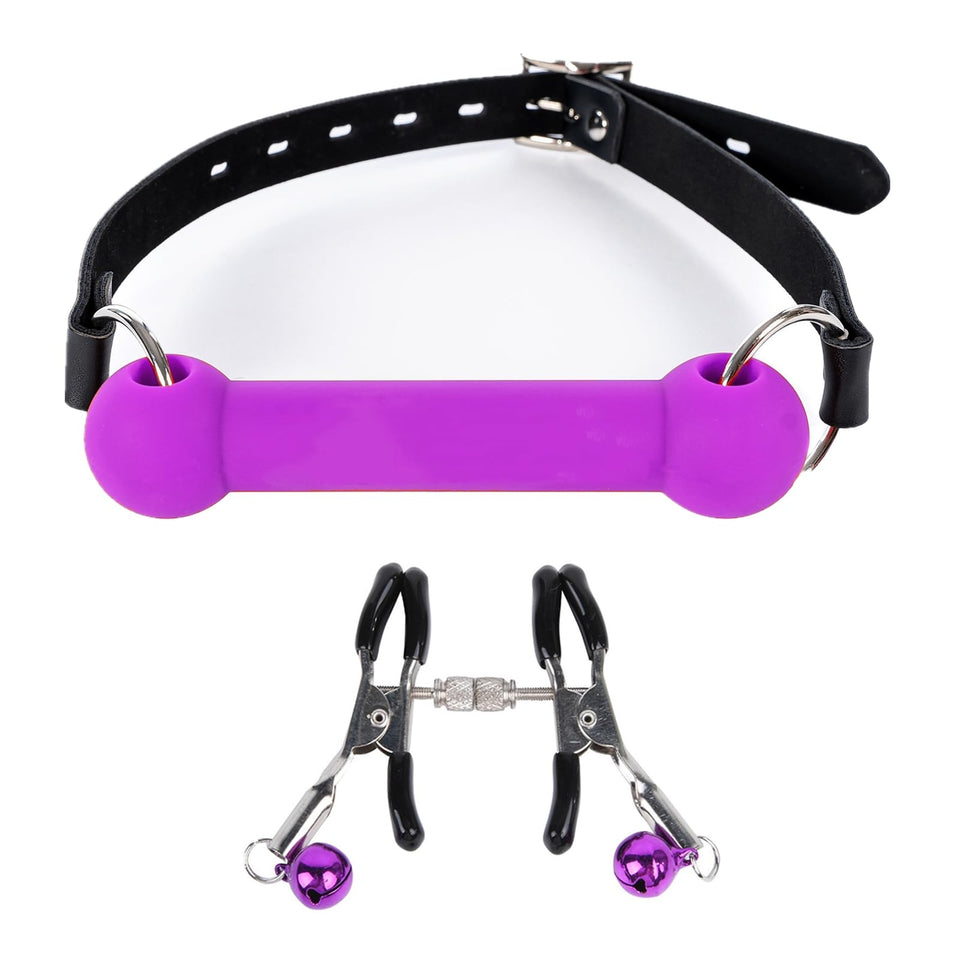Adjustable Elastic Bondage Restraints Toys Open Mouth Silicone Bar Gag Muzzles BDSM Sex Bite Gag for Couples (Purple)