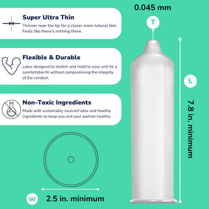 Royal Extra Large Ultra Thin Vegan Condoms - Premium Lubricated Condom Pack - Unflavored Lubricant, Organic Latex Rubber - Odorless, Slim, Natural Feel - Safe & Durable Male Contraceptives - 20 Count