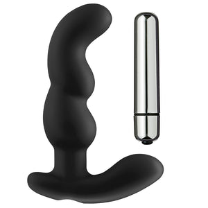 (D) Prostate Pro Soft Angled T Prostate Anal Massager Black W/C Rings