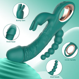 SN79Pro 3 in 1 Thrusting Dildo Rabbit Vibrators - Adult Sex Toys with 10 Vibrating & 5 Thrusting Modes for Women, Anal Bead Desi