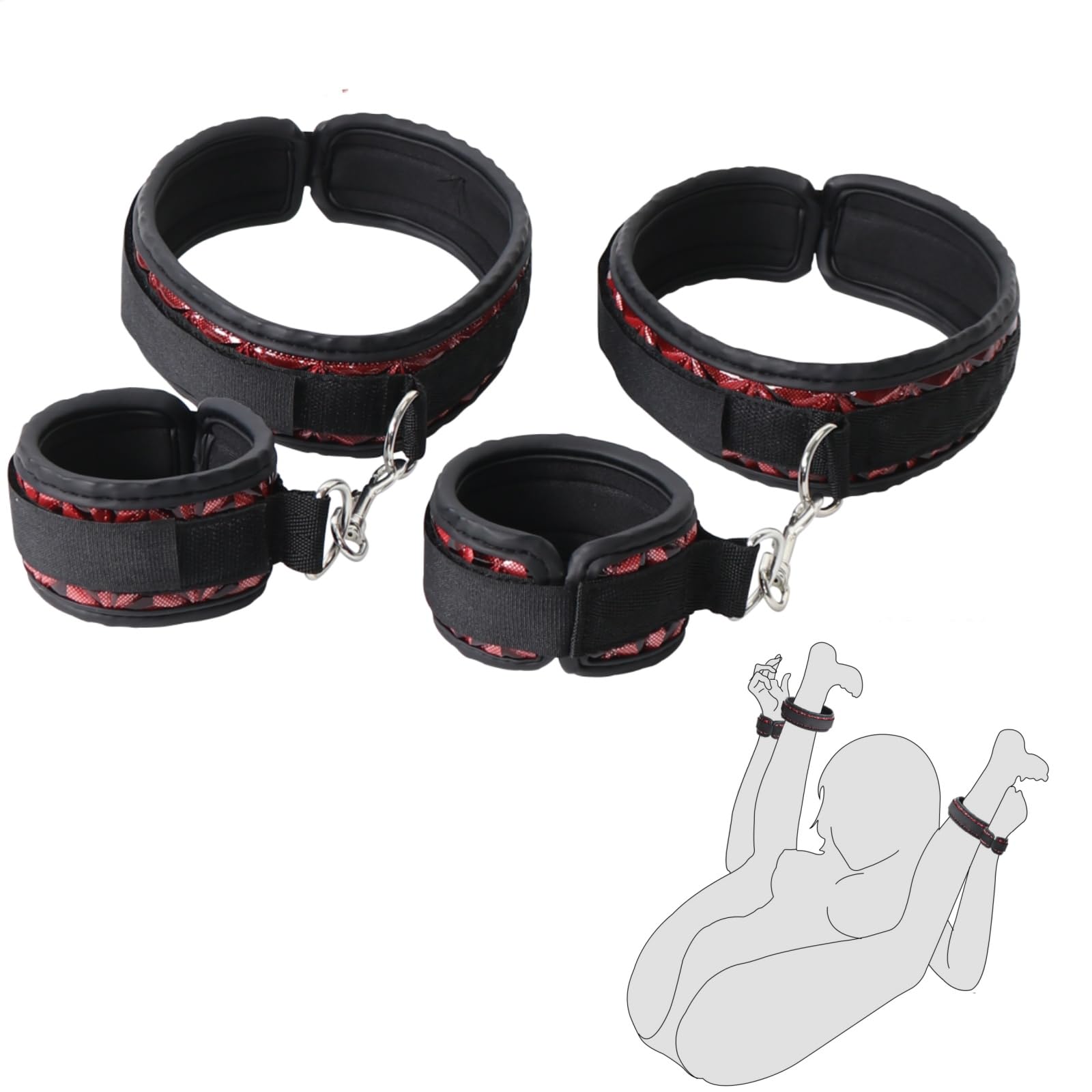 BDSM Restraints Wrist & Thigh Cuffs Sex Bondage, SM Adult Toys for Women with Adjustable Leg Straps Handcuffs for Couple Beginne
