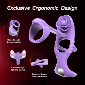 Vibrating Cock Ring Vibrator for Couples, Erection Penis Ring Sex Toys with Rose Clitoral Stimulator, Male Sex Toy with 10 Vibra