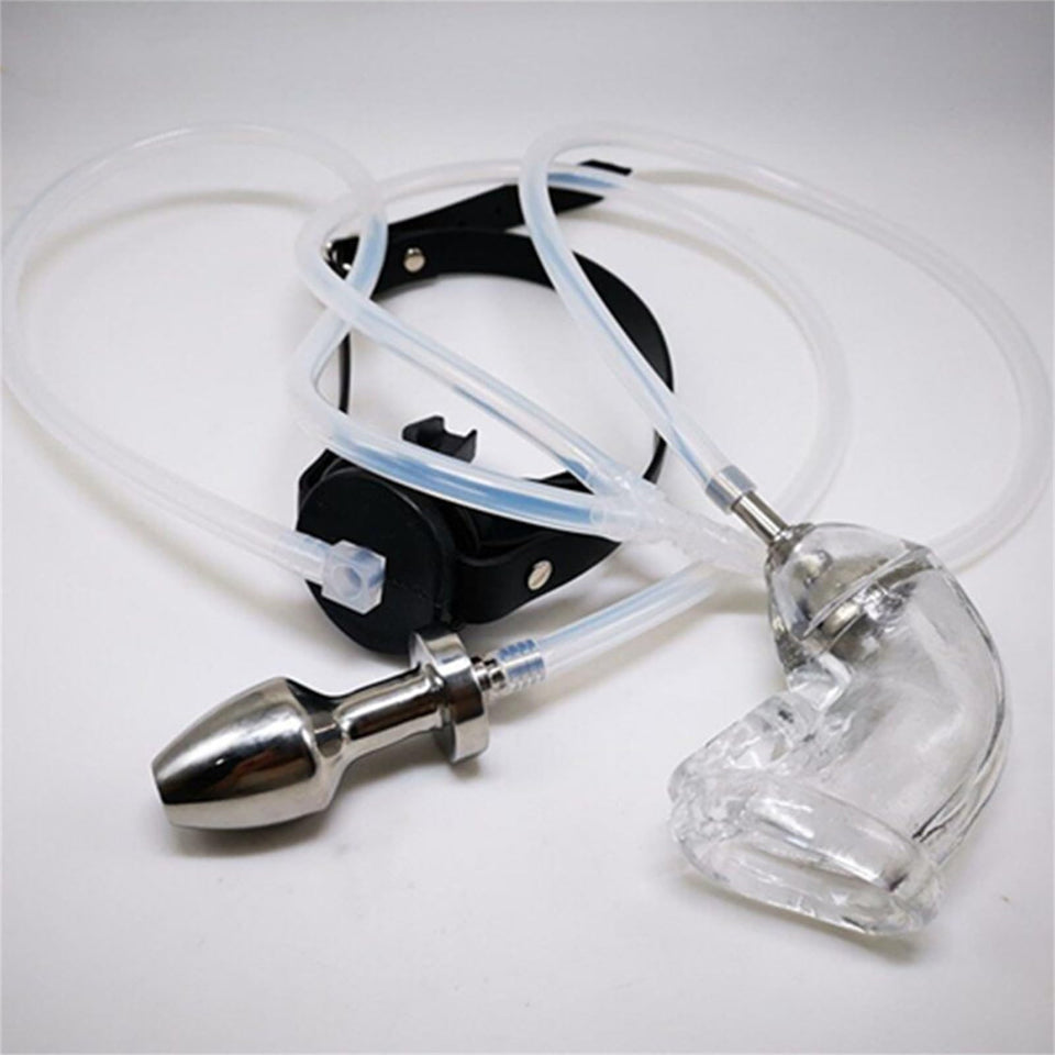 Metal Hollow Anal Plug Enema Soft Chastity Cage Chastity Lock Adjustable Mouth Plug Sm Set Adult Sex Toy