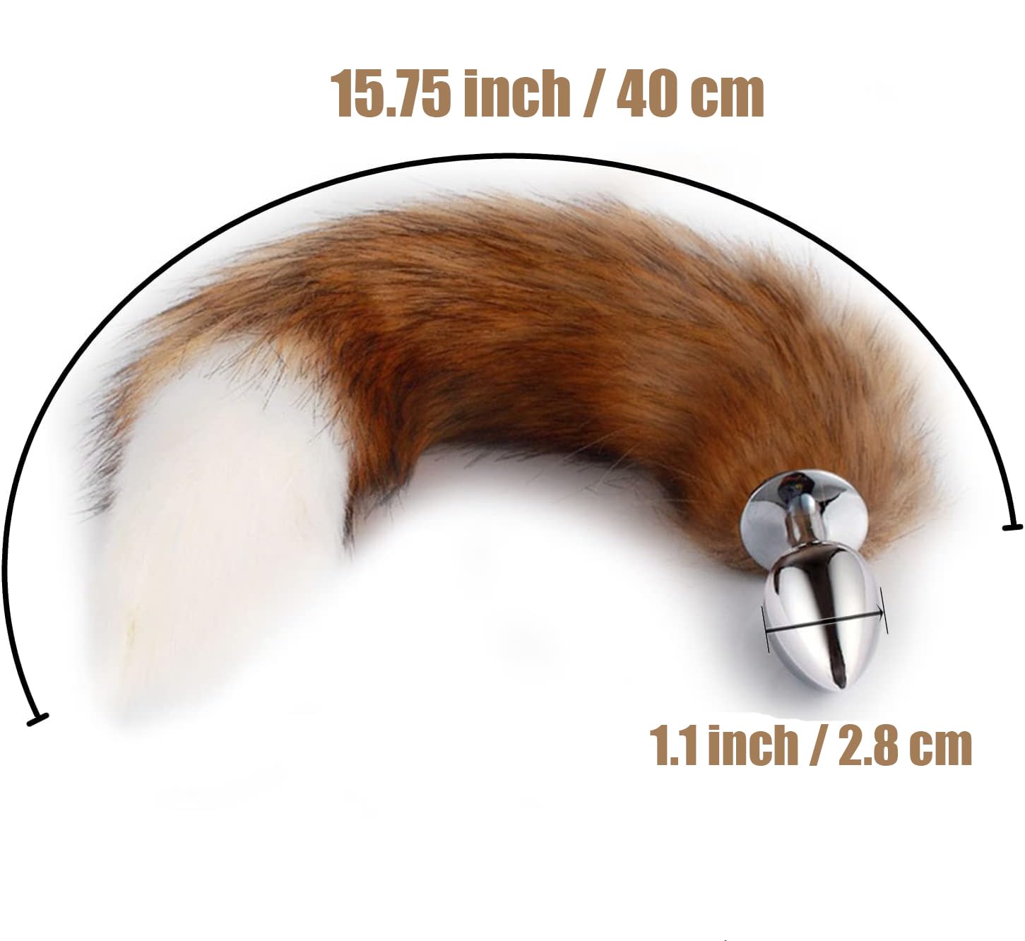 OOIIXX Anal Plug with Sexy Tail for Cosplay, Adult Sex Toys of Stainless Steel Anal Plug (Brown-White Kit, Large)
