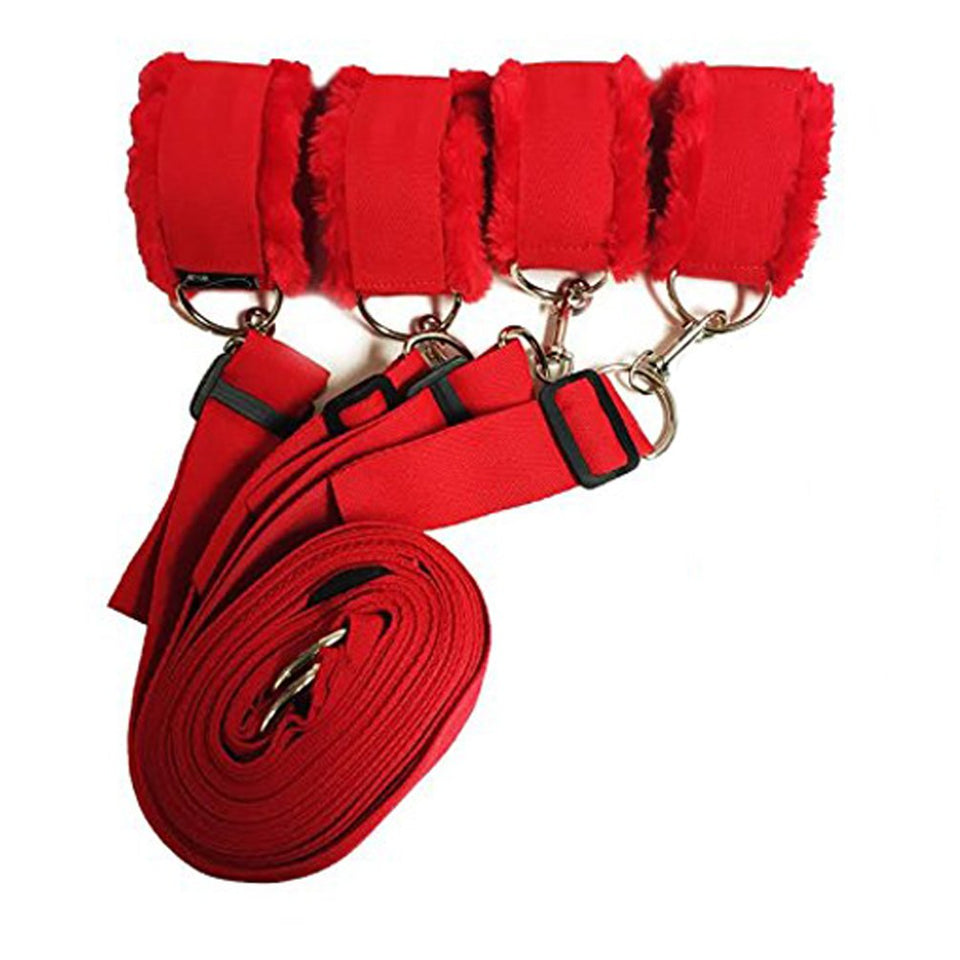 Bed Restraints for Sex Wrist Ankle Cuffs with Adjustable Straps for Bondage and BDSM (Furry) - Red by HappyNHealthy
