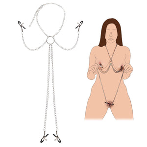 BDSM Sexy Nipple Clamps Pussy Clamps with Chain Non-Piercing Set Body Jewelry, Adjustable Breast Clips Labia Clit Clamp, Sex Bon