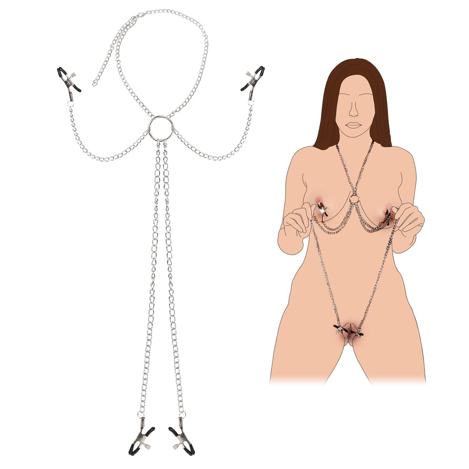 BDSM Sexy Nipple Clamps Pussy Clamps with Chain Non-Piercing Set Body Jewelry, Adjustable Breast Clips Labia Clit Clamp, Sex Bon