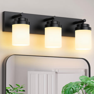 Bathroom Vanity Light, 3-Light Matte Black Light Fixtures With White Glass Shade And 22'' Base Plate Farmhouse Vanity Lights, Mo