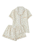 Verdusa Pajamas For Women Set 2 Piece Summer Pajama Sets Cute Pjs Lounge Matching Button Shirt with Shorts Floral Apricot Yellow