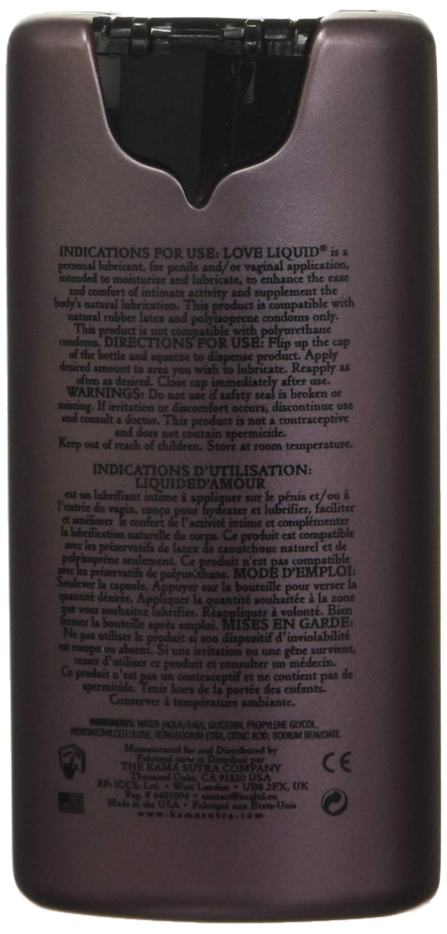 Kama Sutra Premium Sensual Lubricant, Classic Love Liquid, Unscented, Water-Based, Men, Women, Couples, Latex-Condom-Safe, Non-s