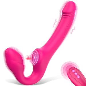 Strapless Strap-On Double-Ended Dildo with 10 Modes & Remote Control, Anti-Slip Silicone Realistic G-Spot Anal Dildo Vibrator Vi