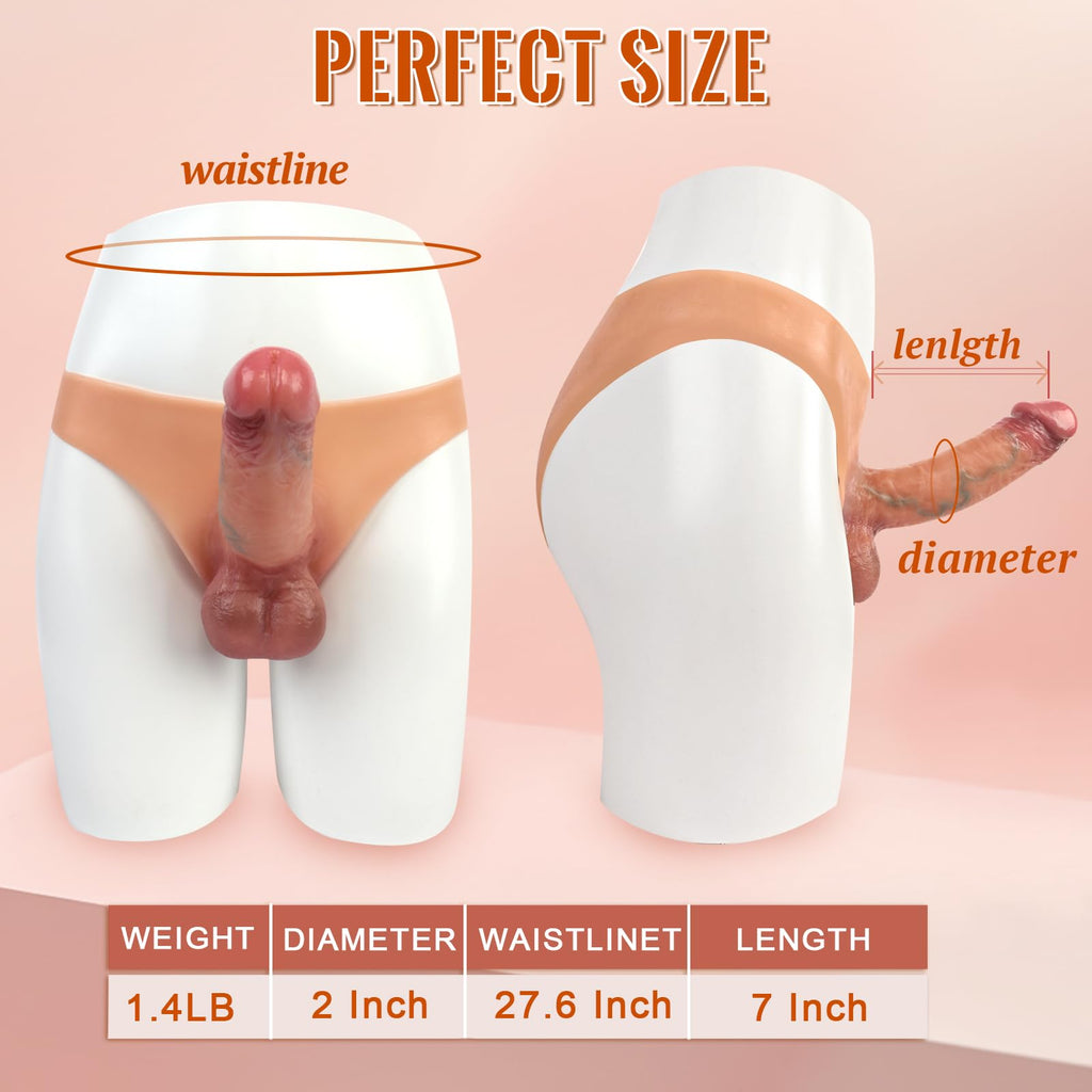 Strap-On Dildo Silicone Wearable Dildos Panties, Transgender Clothing Adult Toys with 7 Inch Realistic Hollow Penis, Ultra Elast