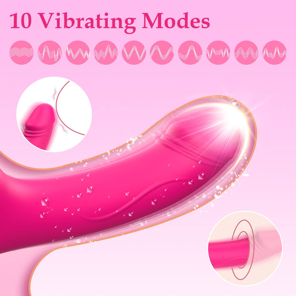 Strapless Strap-On Double-Ended Dildo with 10 Modes & Remote Control, Anti-Slip Silicone Realistic G-Spot Anal Dildo Vibrator Vi