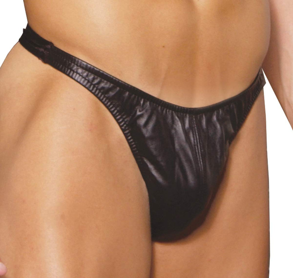 Elegant Moments Mens Plain Leather Thong - O/S - Black