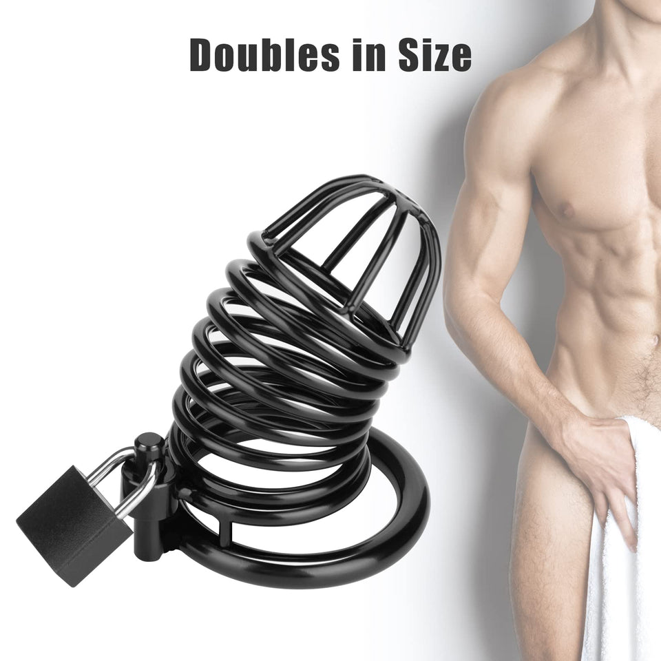 Male Cock Cage Chastity Device - UTIMI Large Chastity Cage with 4 Active Rings Adult Sex Toy for Men Penis Exercise | Key and Lo